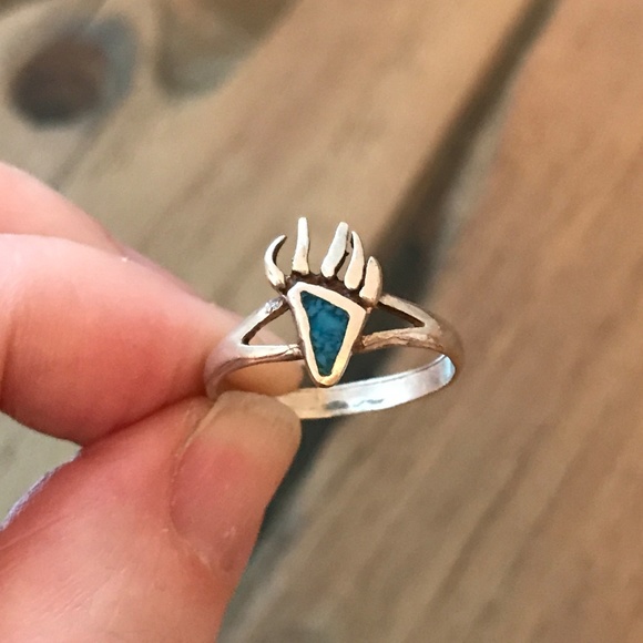 Navajo Turquoise Bear Claw Sterling Silver925 Ring - Picture 2 of 4
